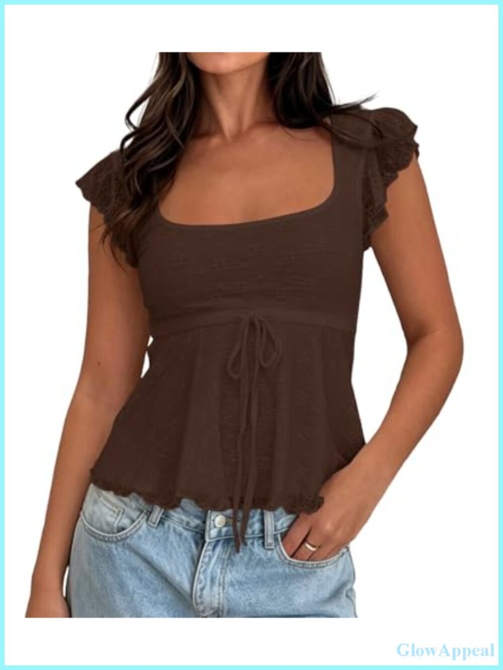 Boho Floral Mesh Ruffle Peplum Crop Tank Top Y2K Tie Front Babydoll Cami
